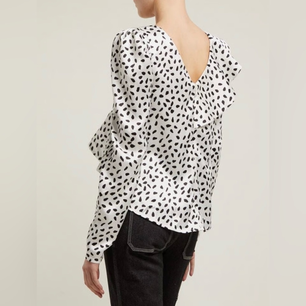 Self-Portrait Polka Dot Ruffled Satin Blouse Size 2 - Picture 2 of 11